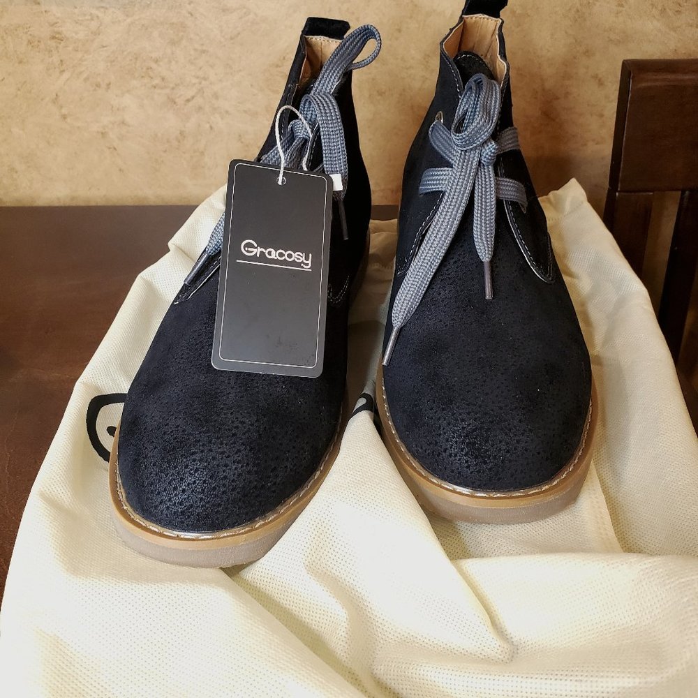 Gracosy Mens Suede Shoes - Black - NEW Size MM7